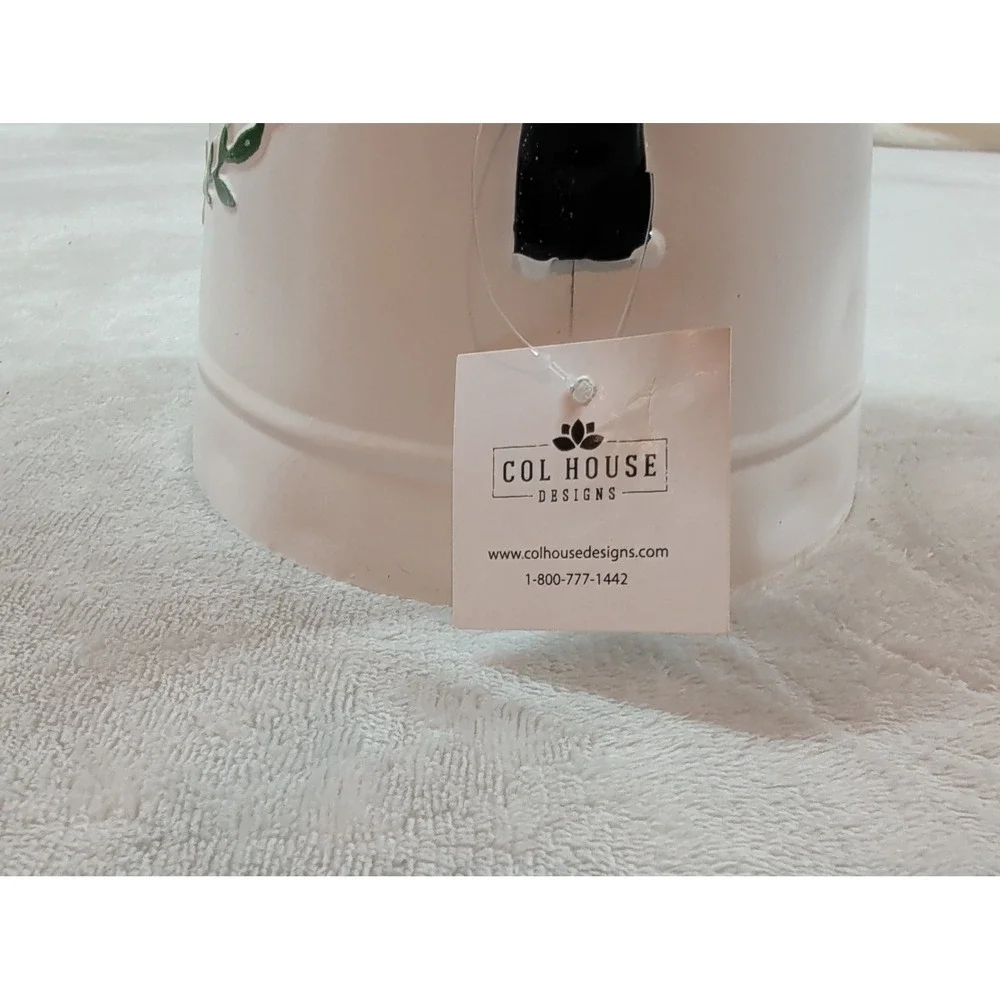 Col House Designs Bee Happy White Metal Decorative Pitcher Farmhouse Vase 70066
